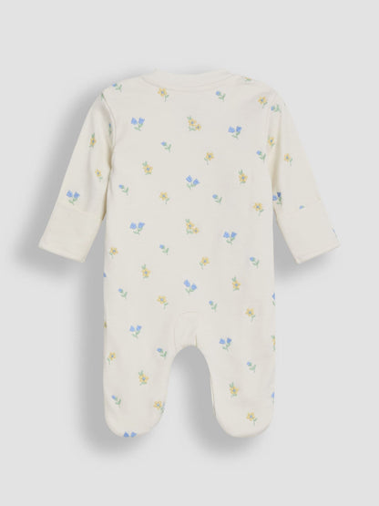 JoJo Maman Bébé Cream Floral Organic Cotton Embroidered Sleepsuit & Hat Set image 4