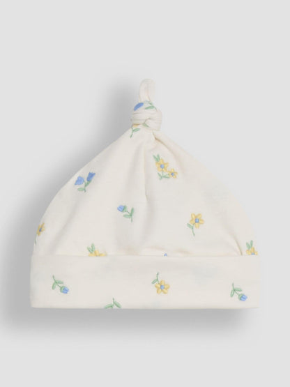 JoJo Maman Bébé Cream Floral Organic Cotton Embroidered Sleepsuit & Hat Set image 5