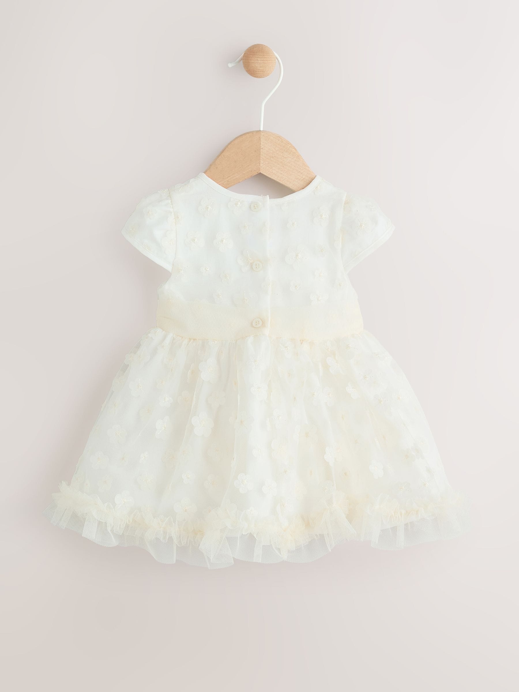 White 3D Flowers Baby Occasion Dress (0mths-2yrs) image 2