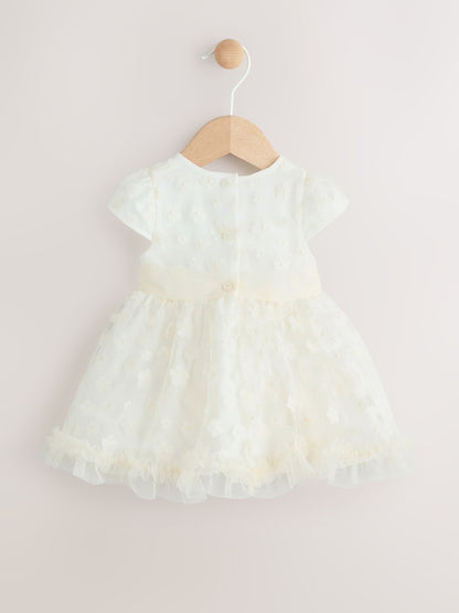White 3D Flowers Baby Occasion Dress (0mths-2yrs)