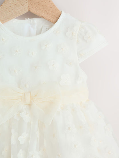 White 3D Flowers Baby Occasion Dress (0mths-2yrs)