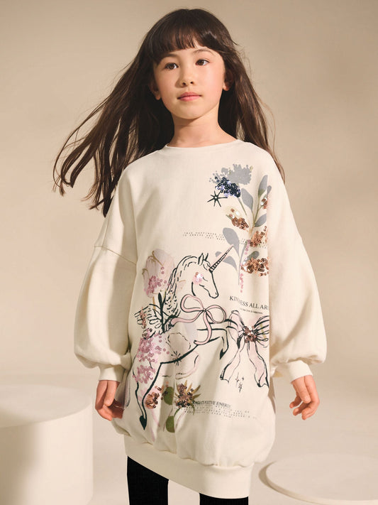 Ecru Unicorn Graphic Jumper Dress (3-16yrs)