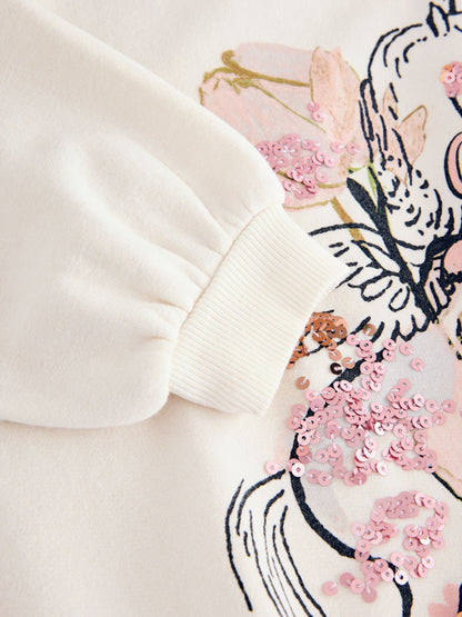 Ecru Unicorn Graphic Jumper Dress (3-16yrs)