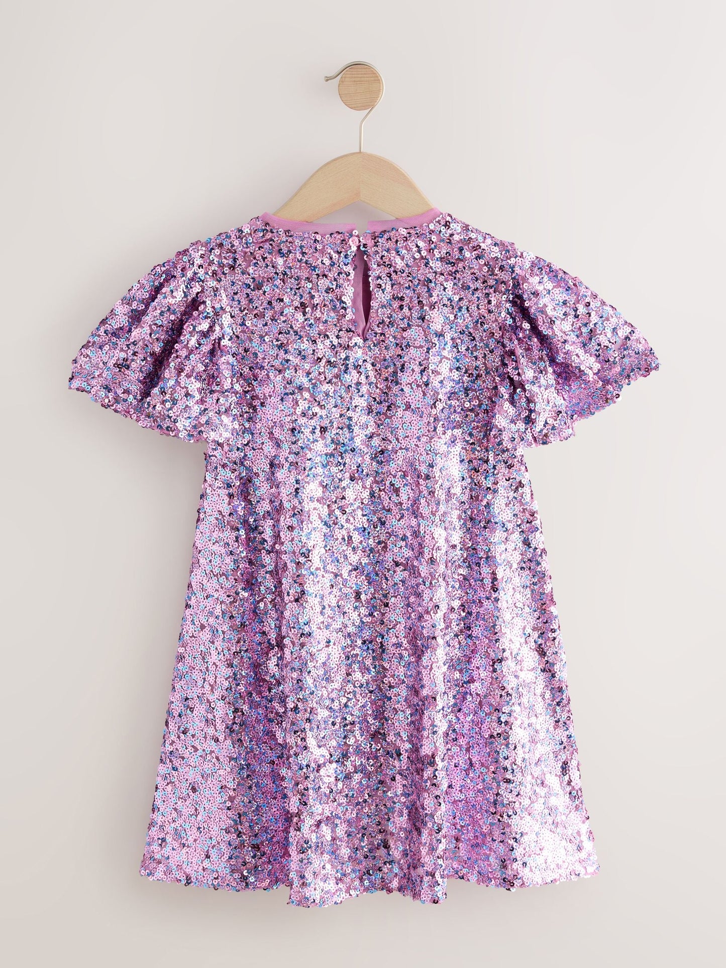 Dusky Pink Angel Sleeve Sequin Party Dress (3-16yrs)