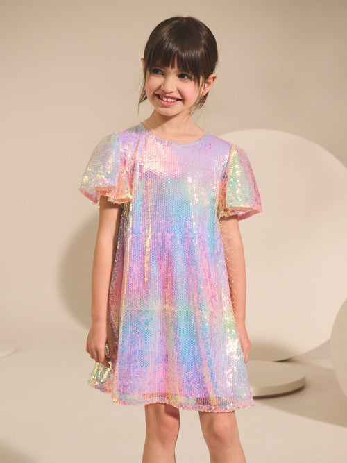 Rainbow Angel Sleeve Sequin Party Dress (3-16yrs) image 1