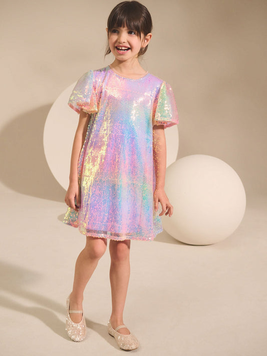 Rainbow Angel Sleeve Sequin Party Dress (3-16yrs) image 2