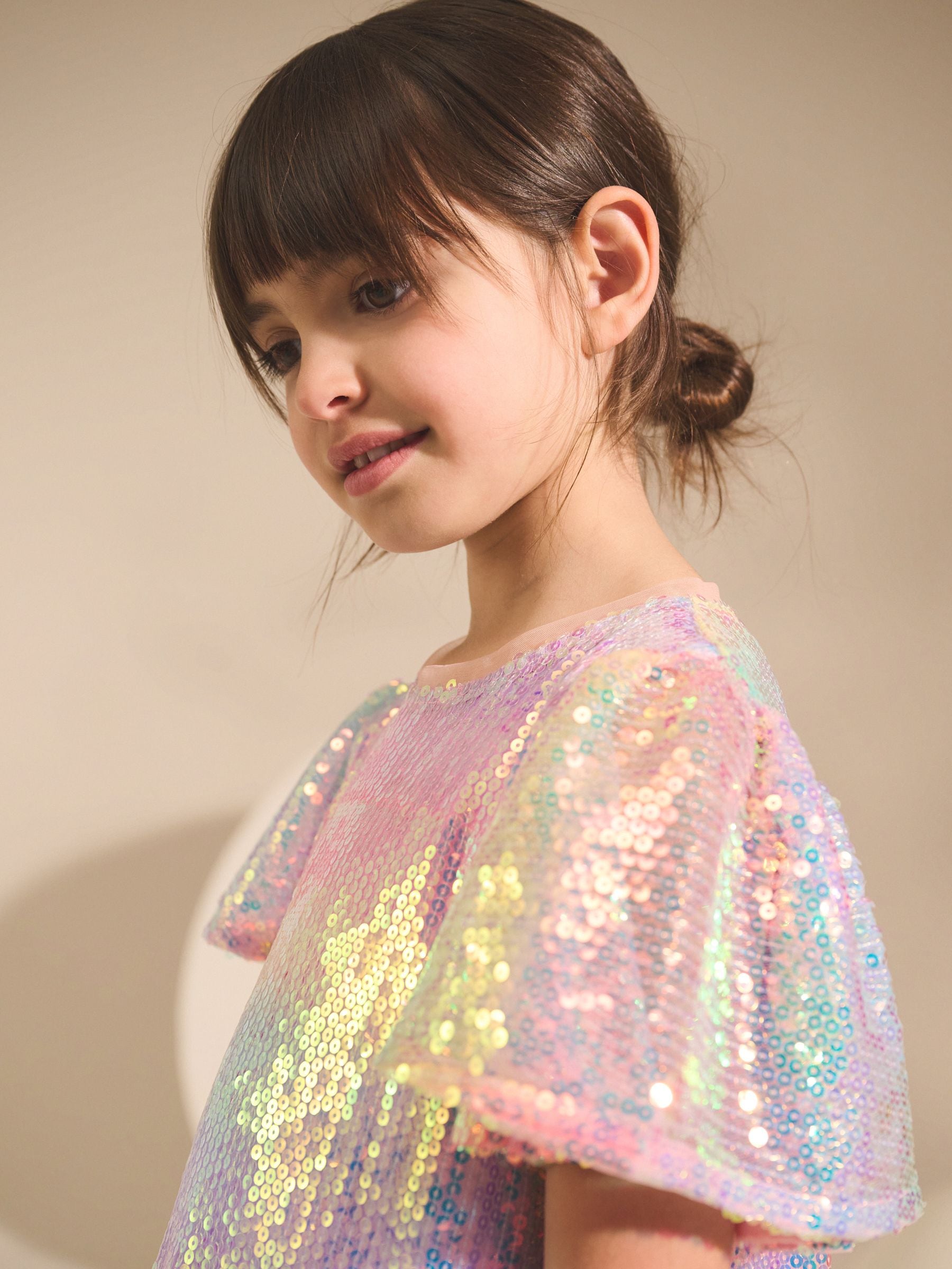 Rainbow Angel Sleeve Sequin Party Dress (3-16yrs) image 3