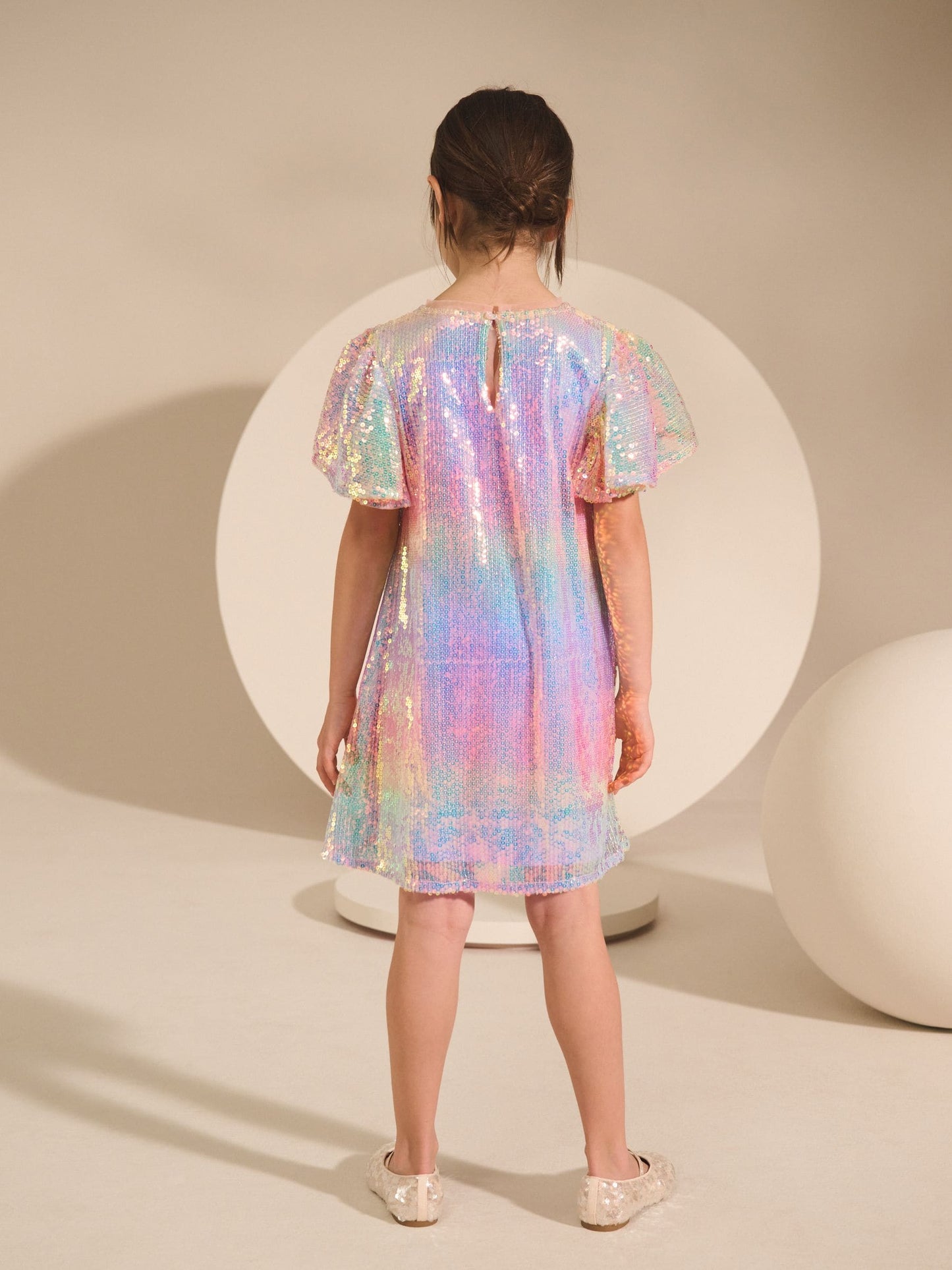 Rainbow Angel Sleeve Sequin Party Dress (3-16yrs) image 4