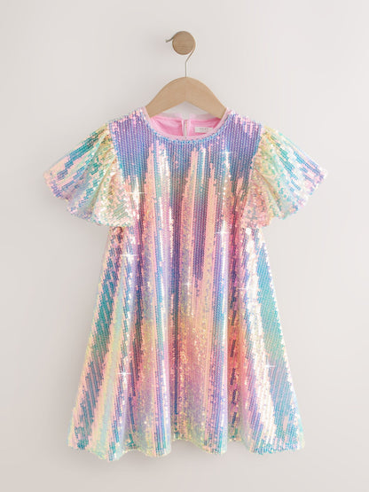 Rainbow Angel Sleeve Sequin Party Dress (3-16yrs) image 5