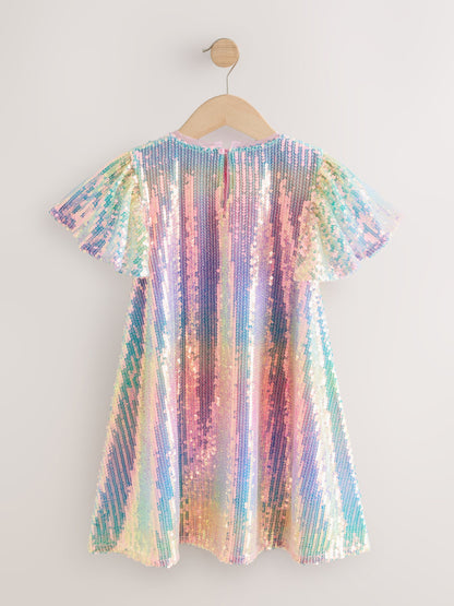 Rainbow Angel Sleeve Sequin Party Dress (3-16yrs) image 6