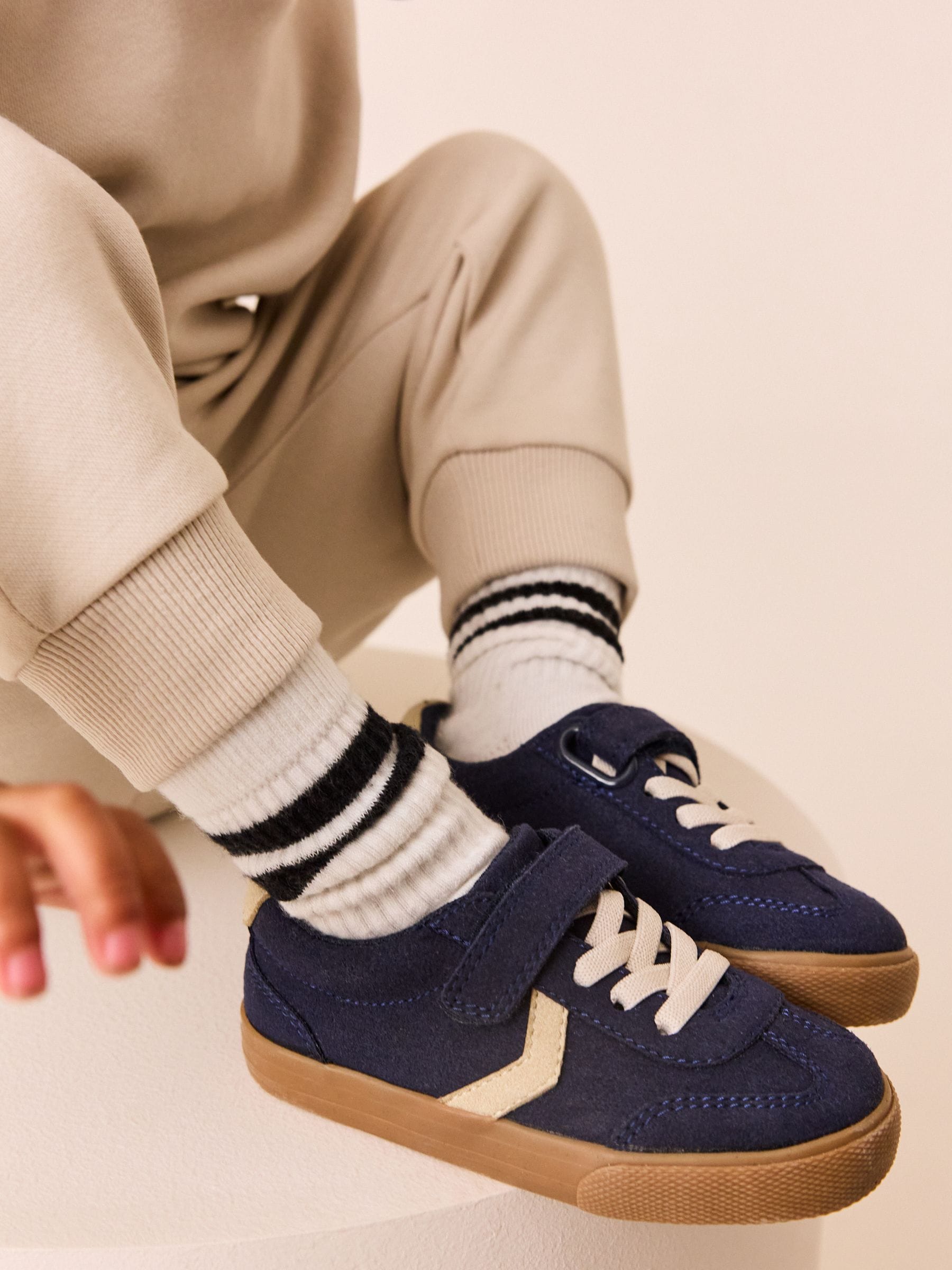 Navy Blue Standard Fit (F) Touch Fastening Elastic Lace Trainers image 2