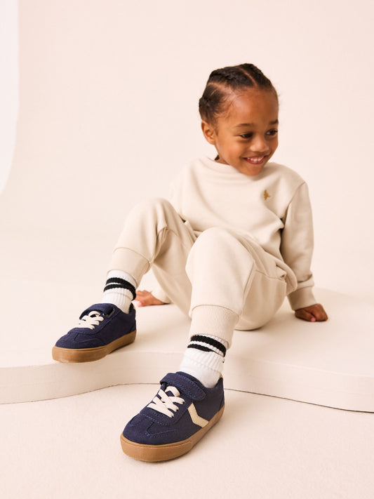 Navy Blue Standard Fit (F) Touch Fastening Elastic Lace Trainers image 2