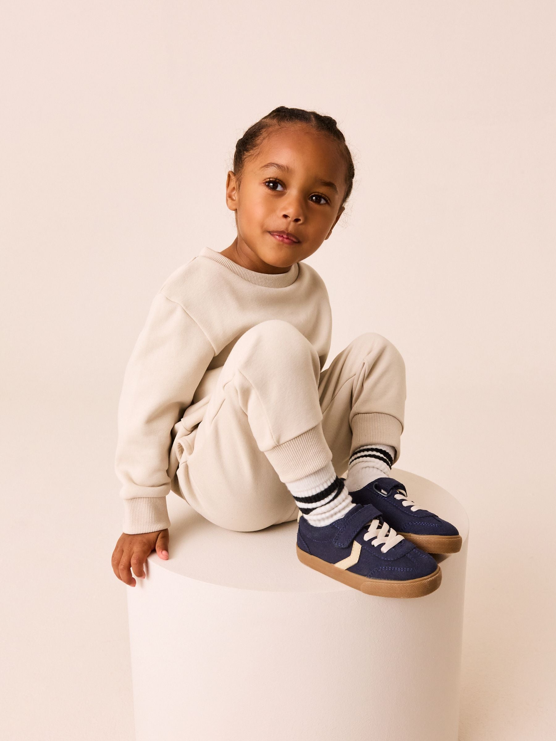 Navy Blue Standard Fit (F) Touch Fastening Elastic Lace Trainers image 3