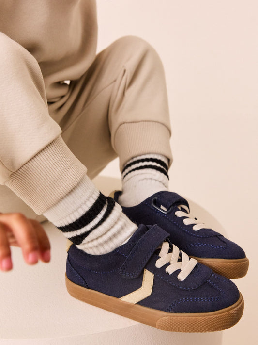 Navy Blue Standard Fit (F) Touch Fastening Elastic Lace Trainers image 1