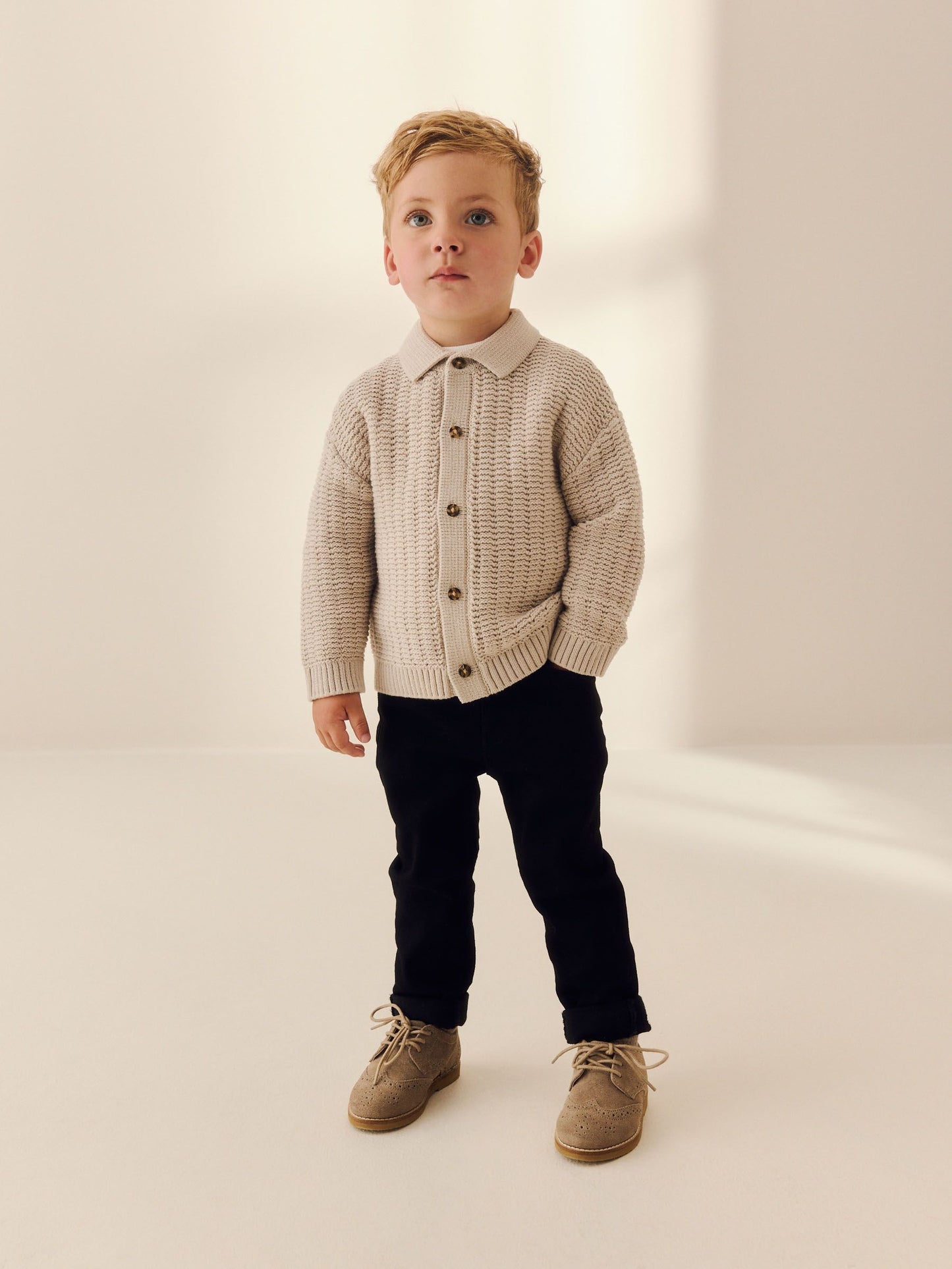 Dsiney Kidz - Neutral Textured Button Through Knitted Polo Shirt (3mths-7yrs) image 2