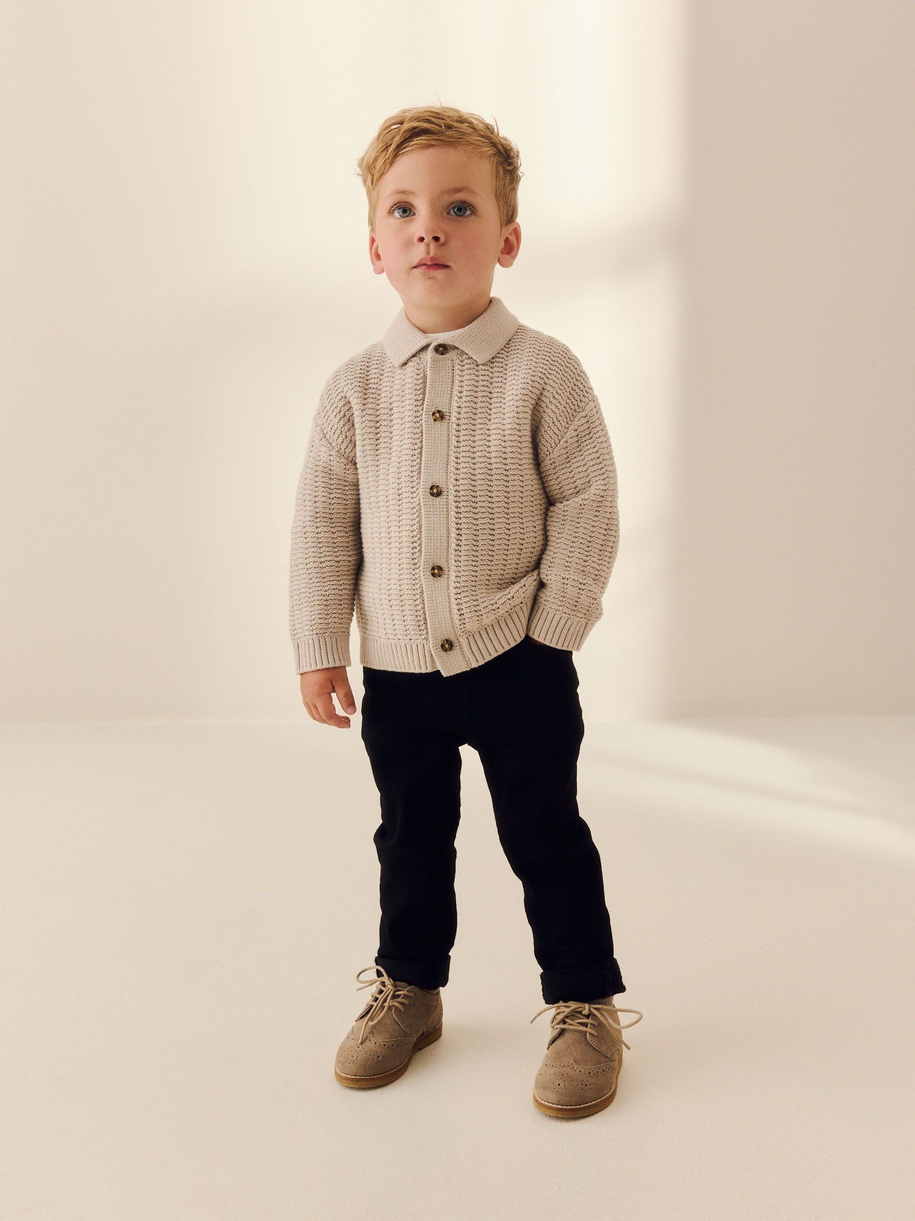 Dsiney Kidz - Neutral Textured Button Through Knitted Polo Shirt (3mths-7yrs) image 2