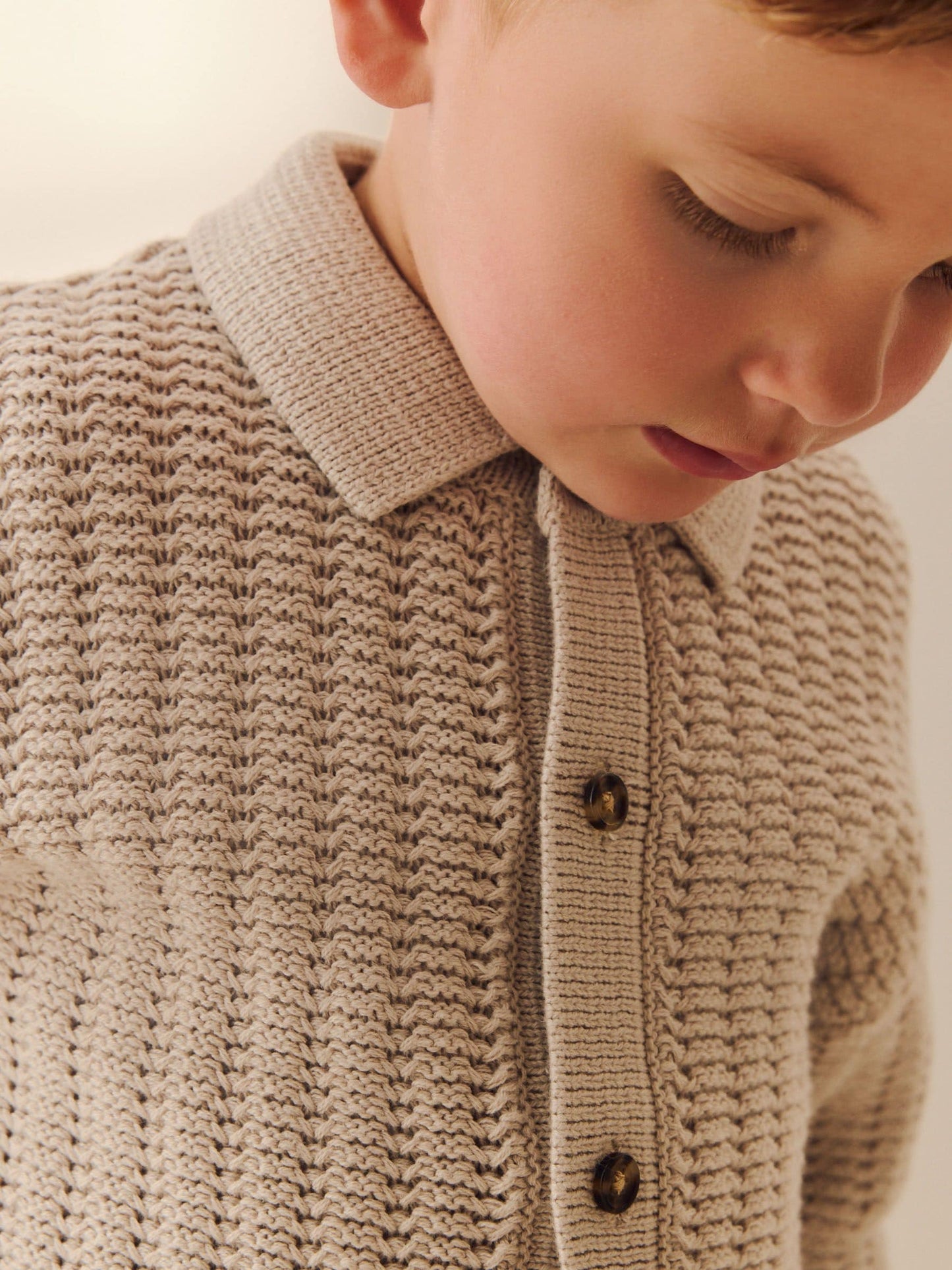 Dsiney Kidz - Neutral Textured Button Through Knitted Polo Shirt (3mths-7yrs) image 3