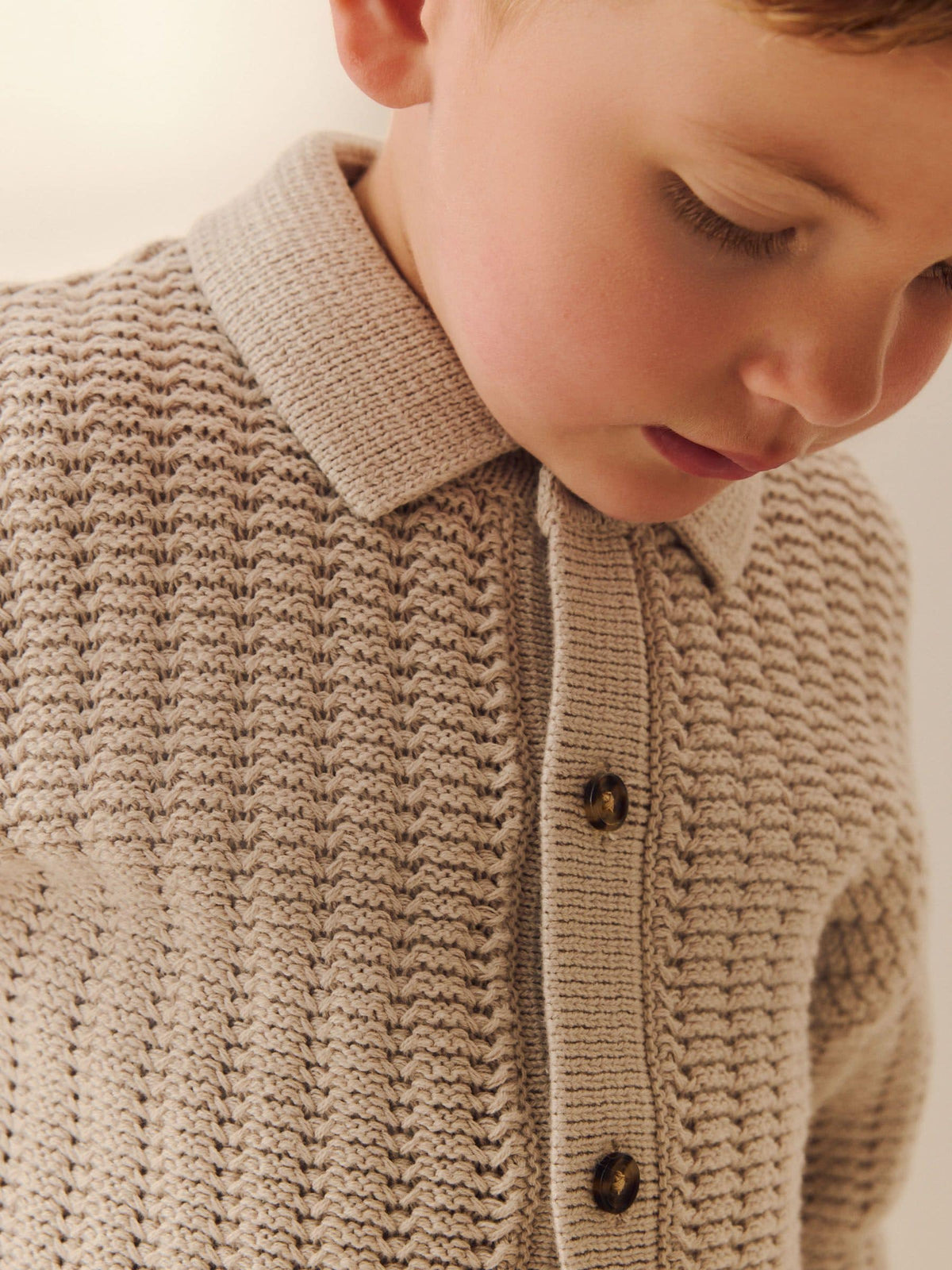 Dsiney Kidz - Neutral Textured Button Through Knitted Polo Shirt (3mths-7yrs) image 3