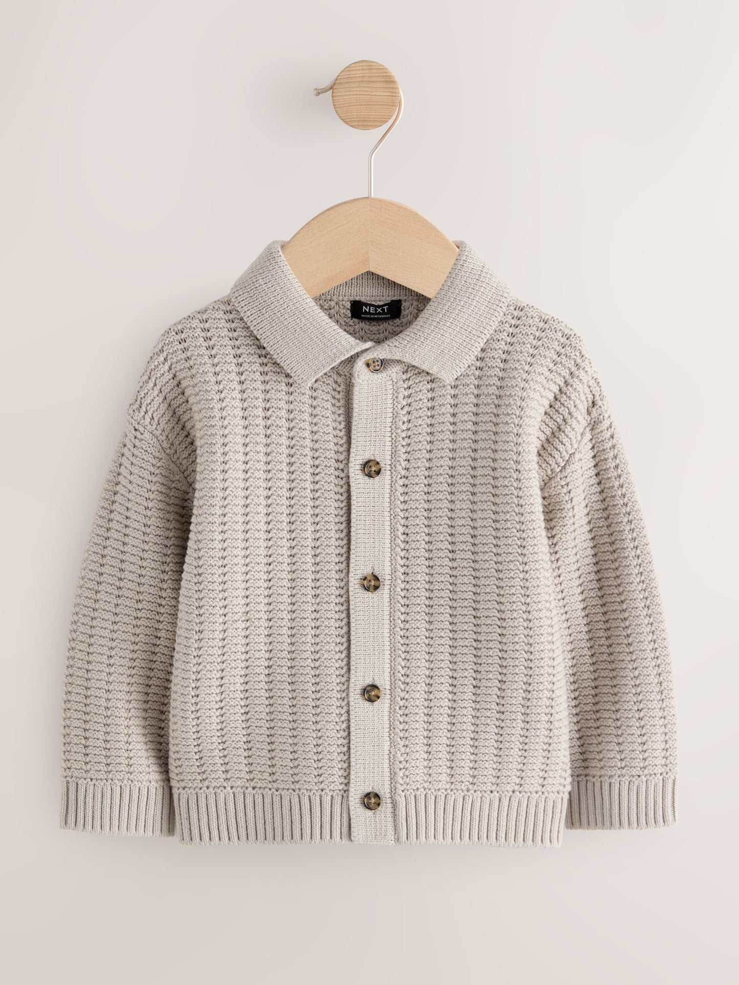 Dsiney Kidz - Neutral Textured Button Through Knitted Polo Shirt (3mths-7yrs) image 4