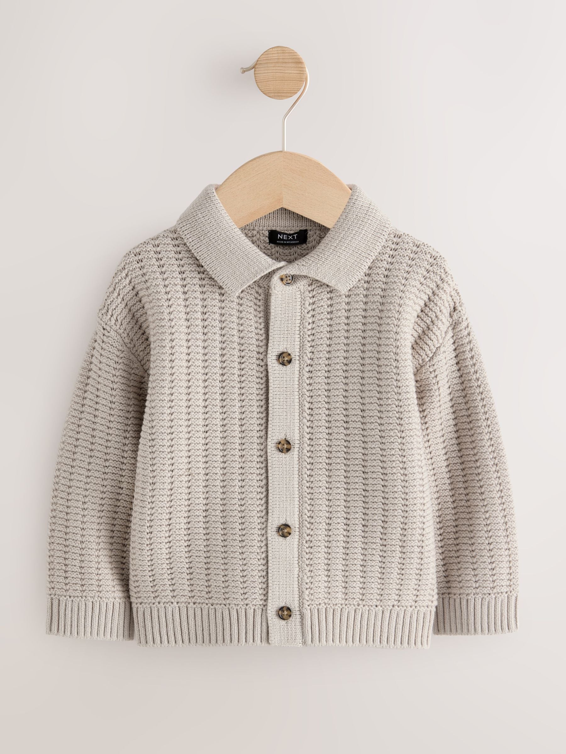Dsiney Kidz - Neutral Textured Button Through Knitted Polo Shirt (3mths-7yrs) image 4