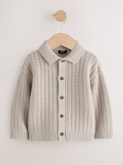 Dsiney Kidz - Neutral Textured Button Through Knitted Polo Shirt (3mths-7yrs) image 4