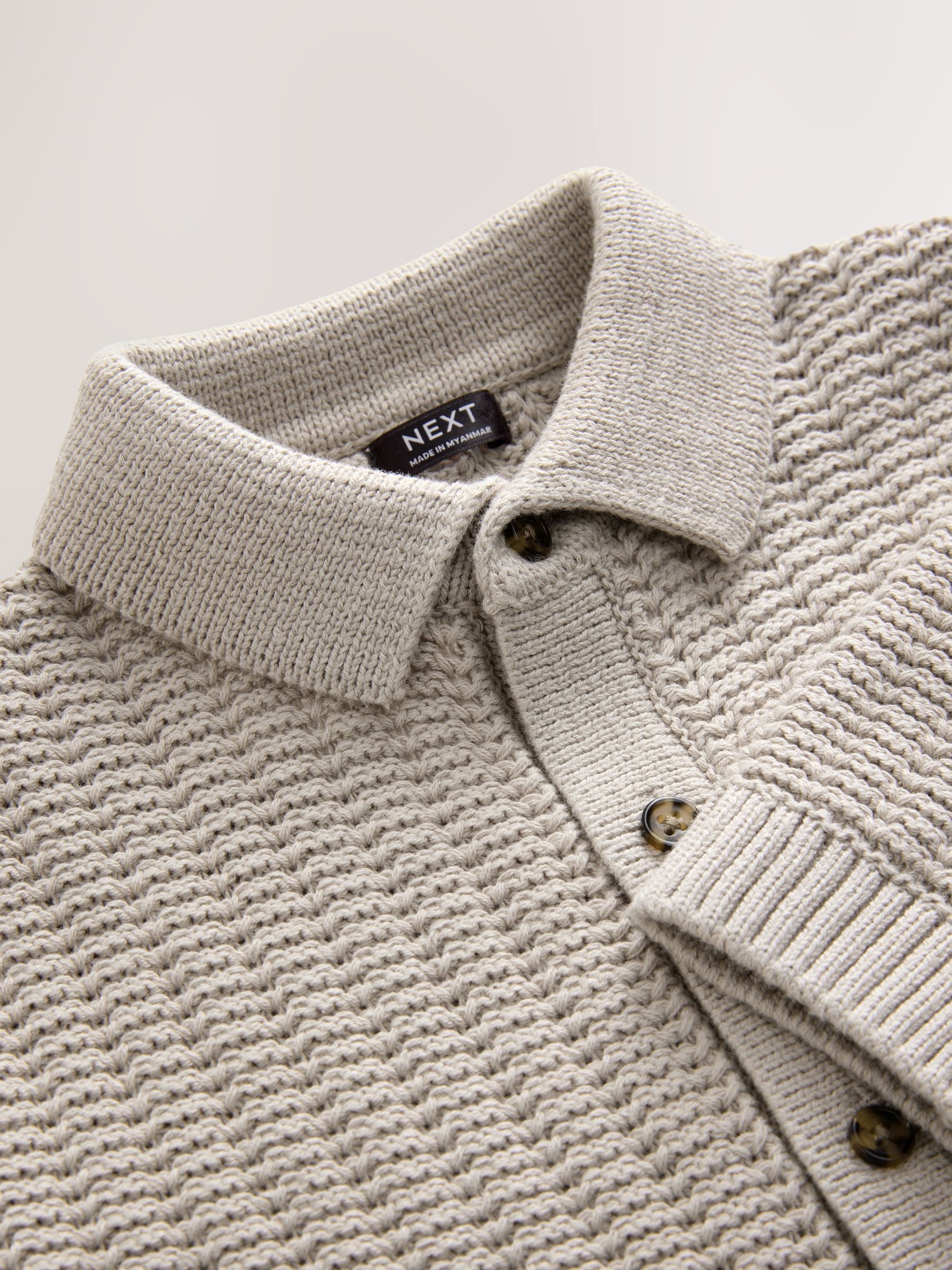 Dsiney Kidz - Neutral Textured Button Through Knitted Polo Shirt (3mths-7yrs) image 6