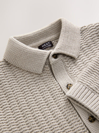 Dsiney Kidz - Neutral Textured Button Through Knitted Polo Shirt (3mths-7yrs) image 6