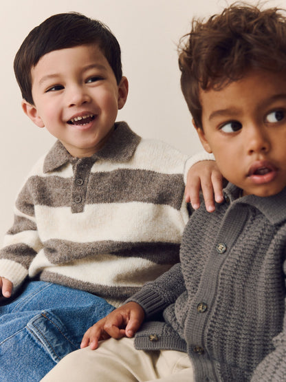 Dsiney Kidz - Grey/Brown Stripe Knitted Rugby Polo Shirt (3mths-7yrs) image 1