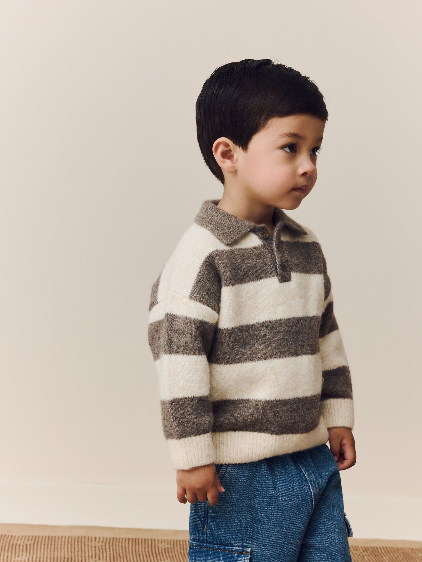 Dsiney Kidz - Grey/Brown Stripe Knitted Rugby Polo Shirt (3mths-7yrs) image 4