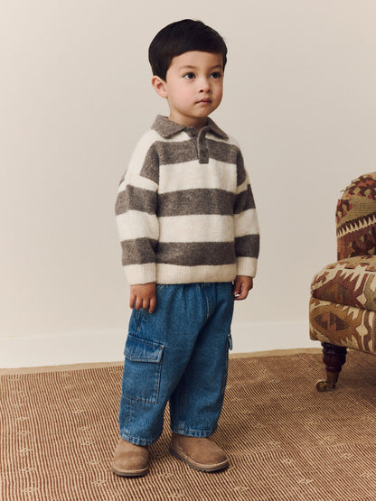 Dsiney Kidz - Grey/Brown Stripe Knitted Rugby Polo Shirt (3mths-7yrs) image 6
