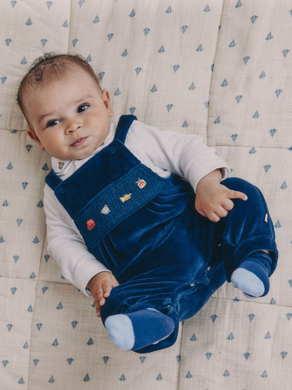Navy Blue Bear Baby Velour Dungarees and Bodysuit Set (0mths-3yrs)