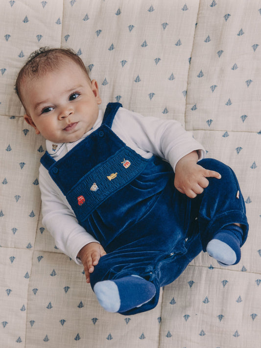 Navy Blue Bear Baby Velour Dungarees and Bodysuit Set (0mths-3yrs) image 1