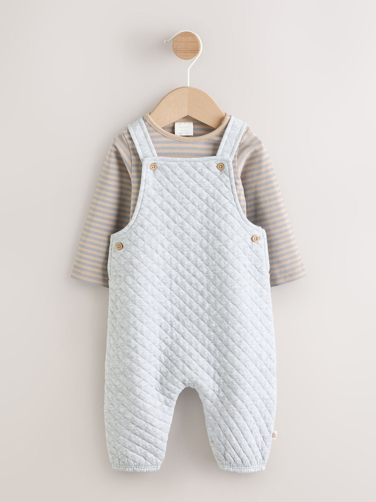 Grey Baby Jersey Quilted Dungarees and Bodysuit Set (0mths-2yrs) image 1