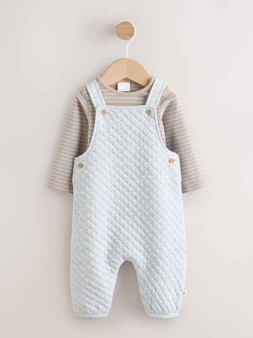 Grey Baby Jersey Quilted Dungarees and Bodysuit Set (0mths-2yrs) image 1
