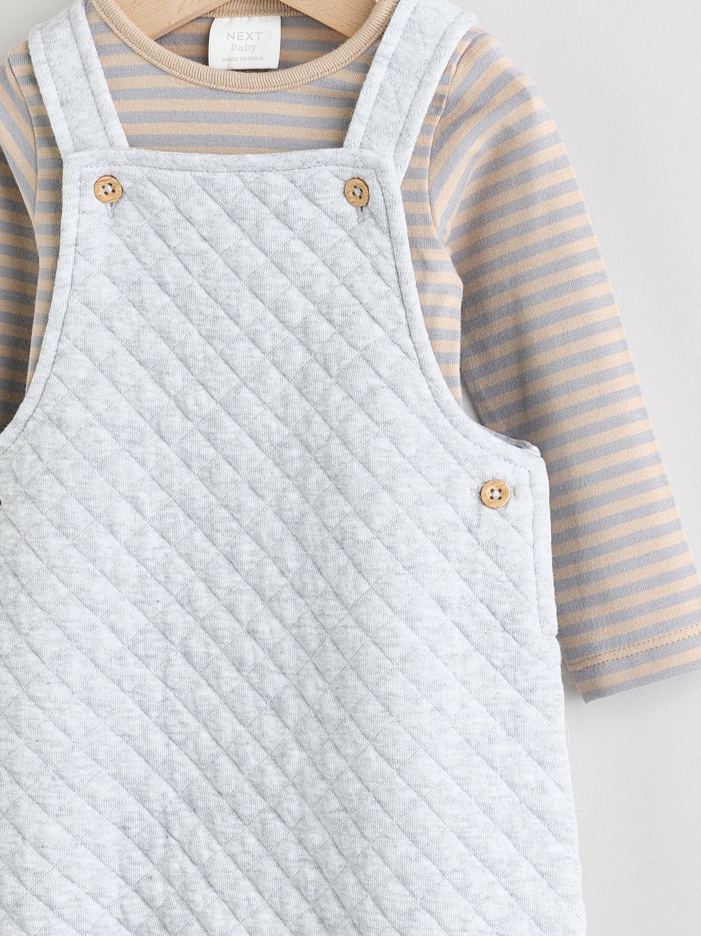 Grey Baby Jersey Quilted Dungarees and Bodysuit Set (0mths-2yrs)