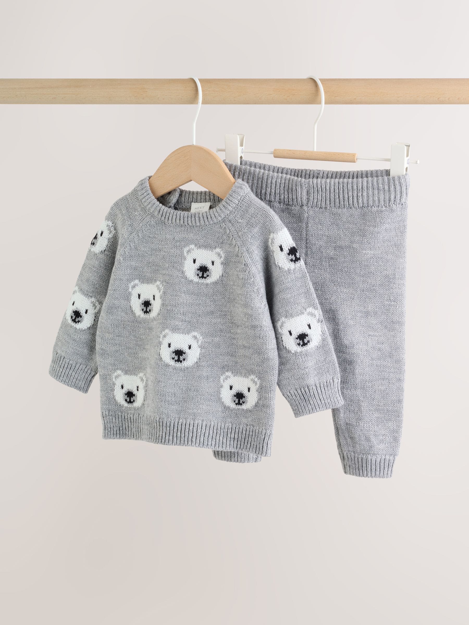 Grey Bear Knitted Top and Leggings Set (0mths-2yrs) image 1
