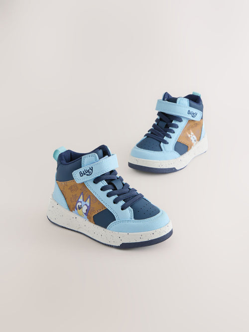 Navy Bluey Standard Fit (F) Touch Fastening Elastic Lace Hi Top Trainers image 1