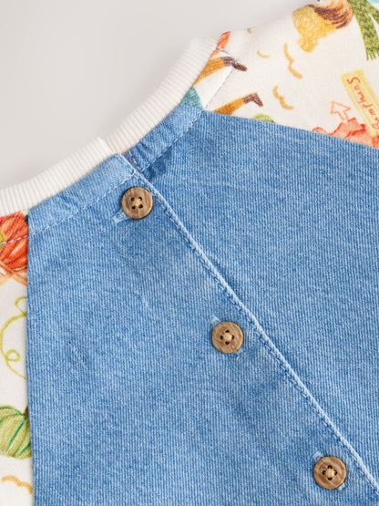 Pumpkin Print Raglan Denim Dress (3mths-8yrs)