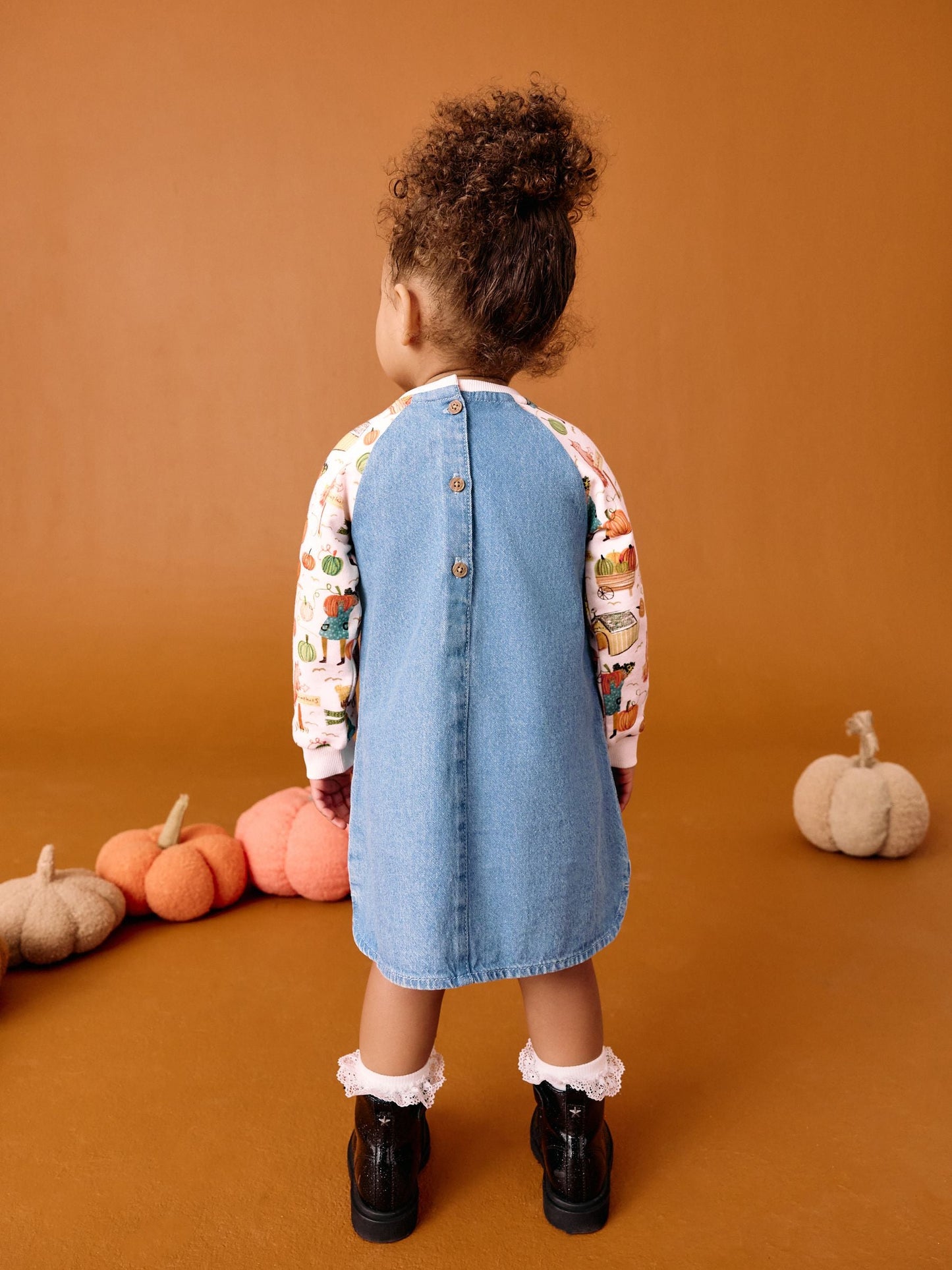 Pumpkin Print Raglan Denim Dress (3mths-8yrs)