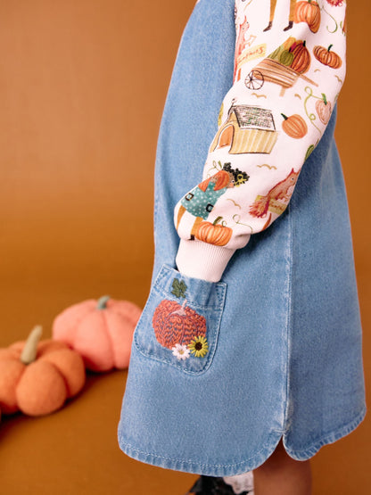 Pumpkin Print Raglan Denim Dress (3mths-8yrs)
