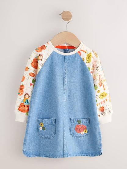 Pumpkin Print Raglan Denim Dress (3mths-8yrs)