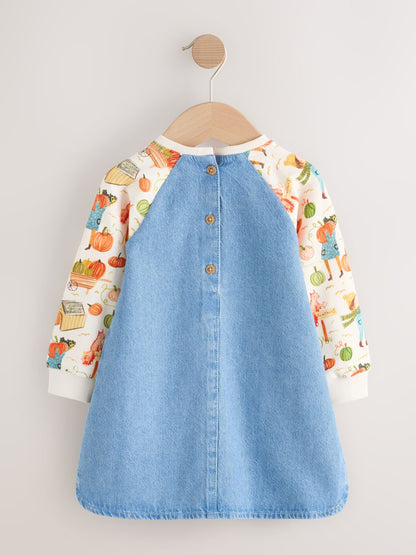 Pumpkin Print Raglan Denim Dress (3mths-8yrs)