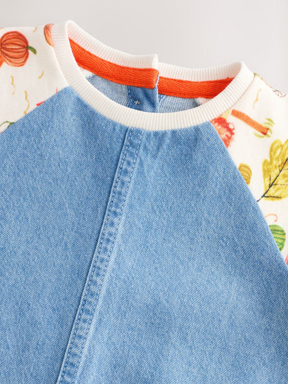 Pumpkin Print Raglan Denim Dress (3mths-8yrs)