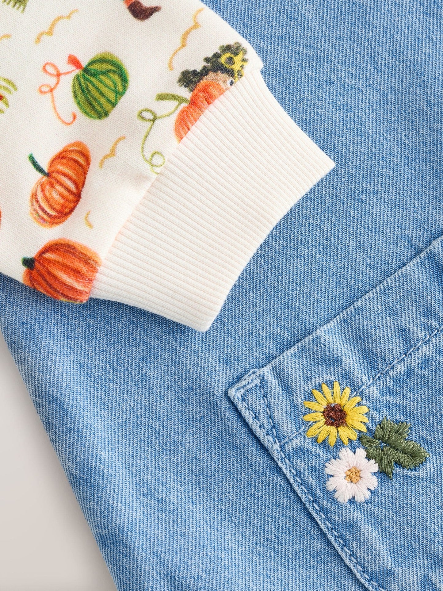 Pumpkin Print Raglan Denim Dress (3mths-8yrs)