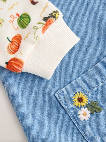 Pumpkin Print Raglan Denim Dress (3mths-8yrs)