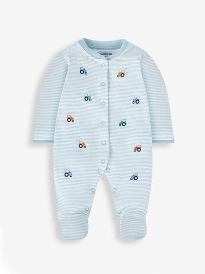 JoJo Maman Bébé Blue Tractor Organic Cotton Embroidered Sleepsuit image 2