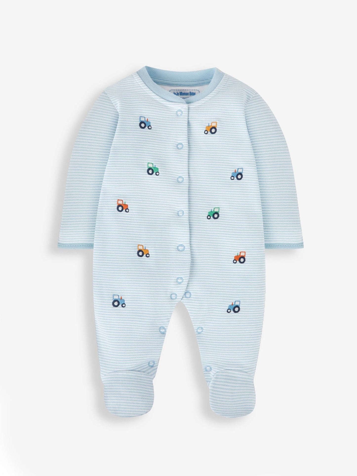 JoJo Maman Bébé Blue Tractor Organic Cotton Embroidered Sleepsuit image 2