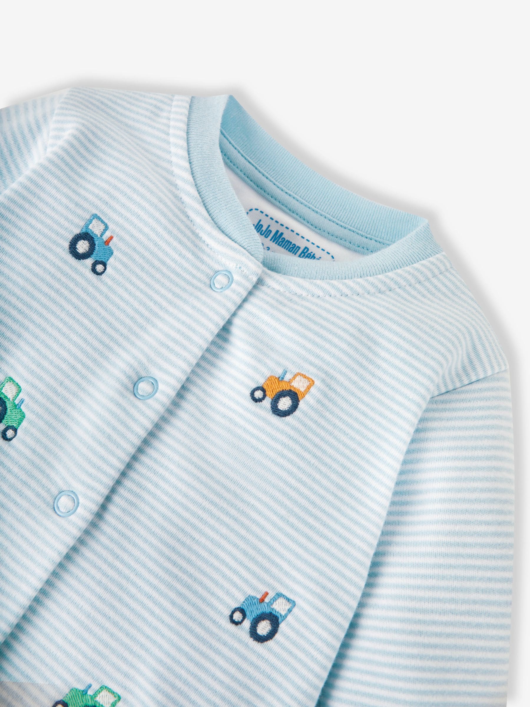 JoJo Maman Bébé Blue Tractor Organic Cotton Embroidered Sleepsuit image 3