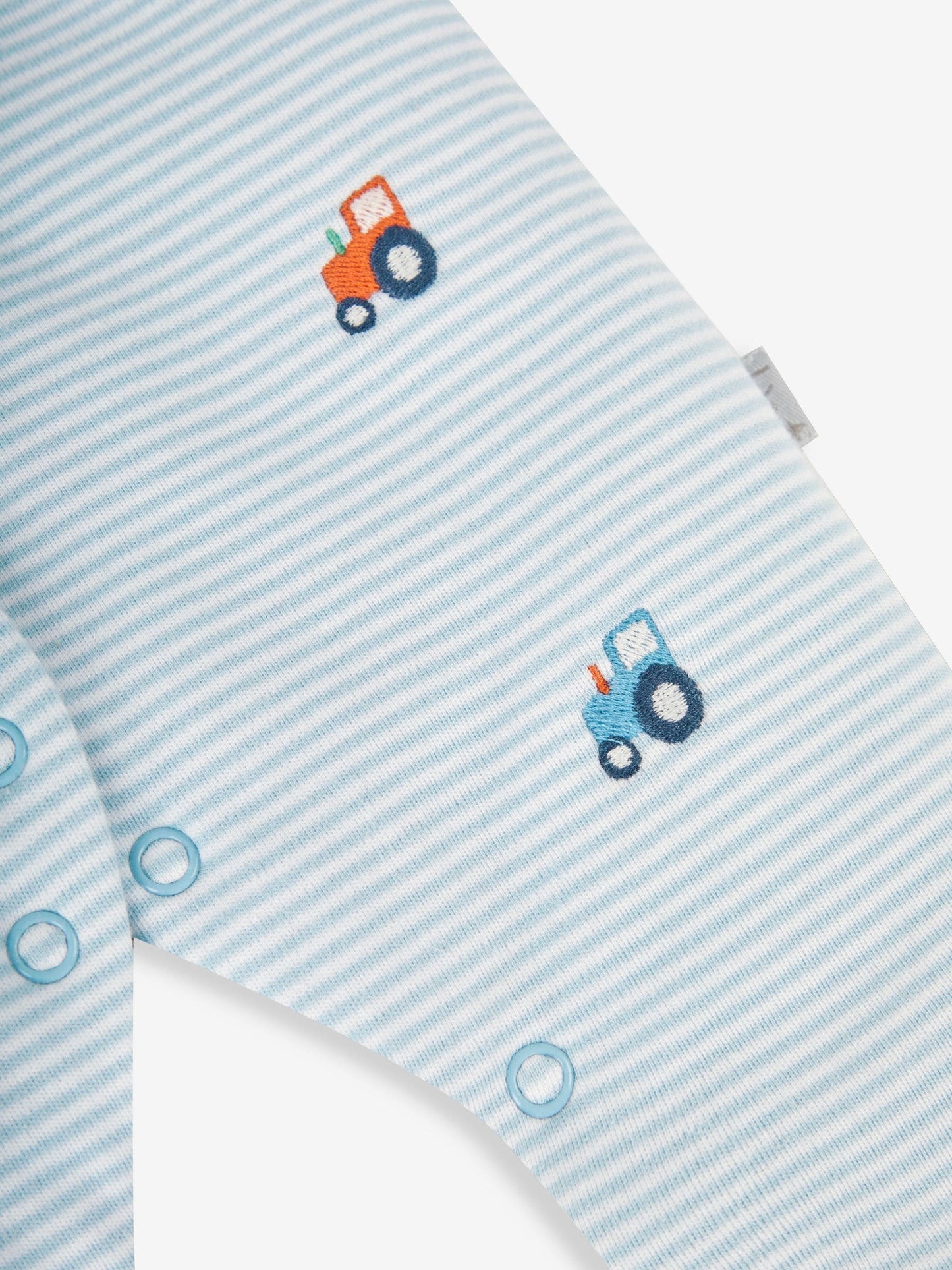 JoJo Maman Bébé Blue Tractor Organic Cotton Embroidered Sleepsuit image 4
