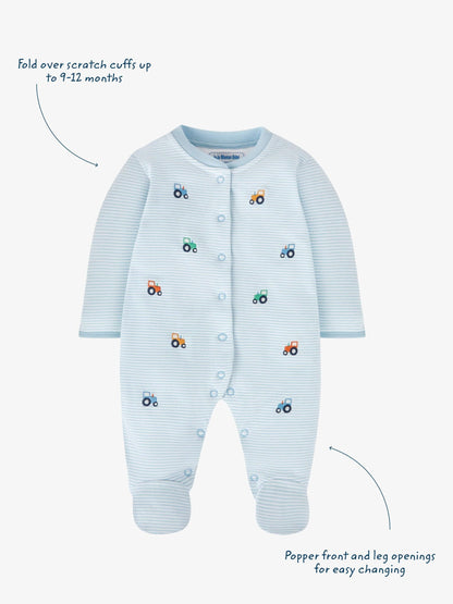 JoJo Maman Bébé Blue Tractor Organic Cotton Embroidered Sleepsuit image 5